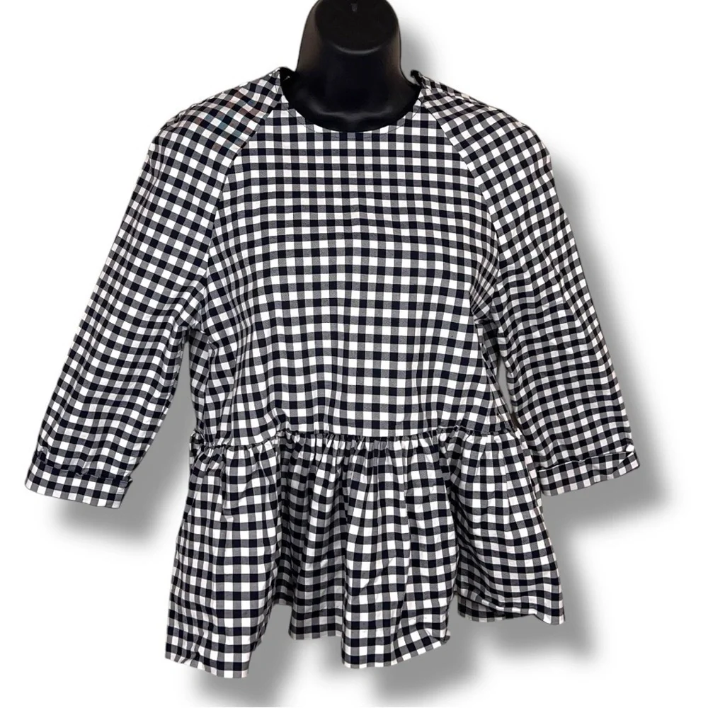Small Victoria Beckham For Target Gingham Blue White Plaid Ruffle Preppy Cotton
